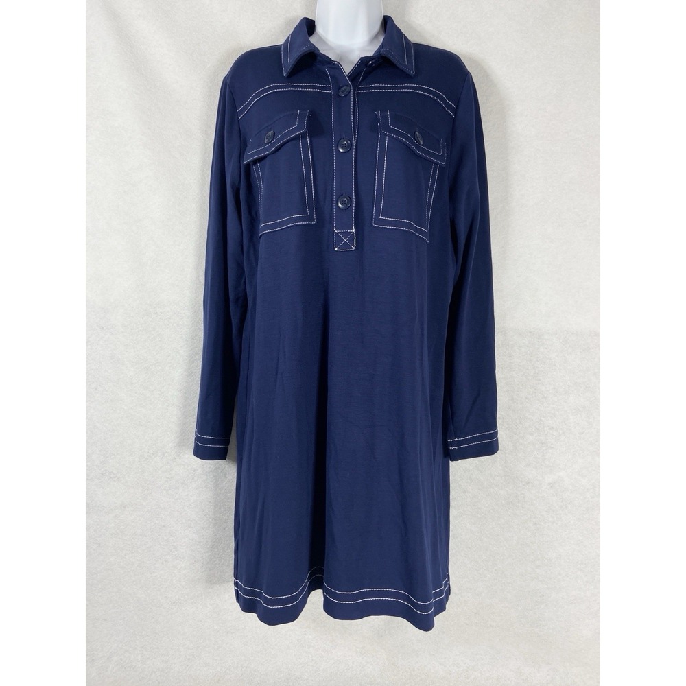 Loft Shirt Dress Women's Large Blue Long Sleeve Safaris Shift Utility NWT